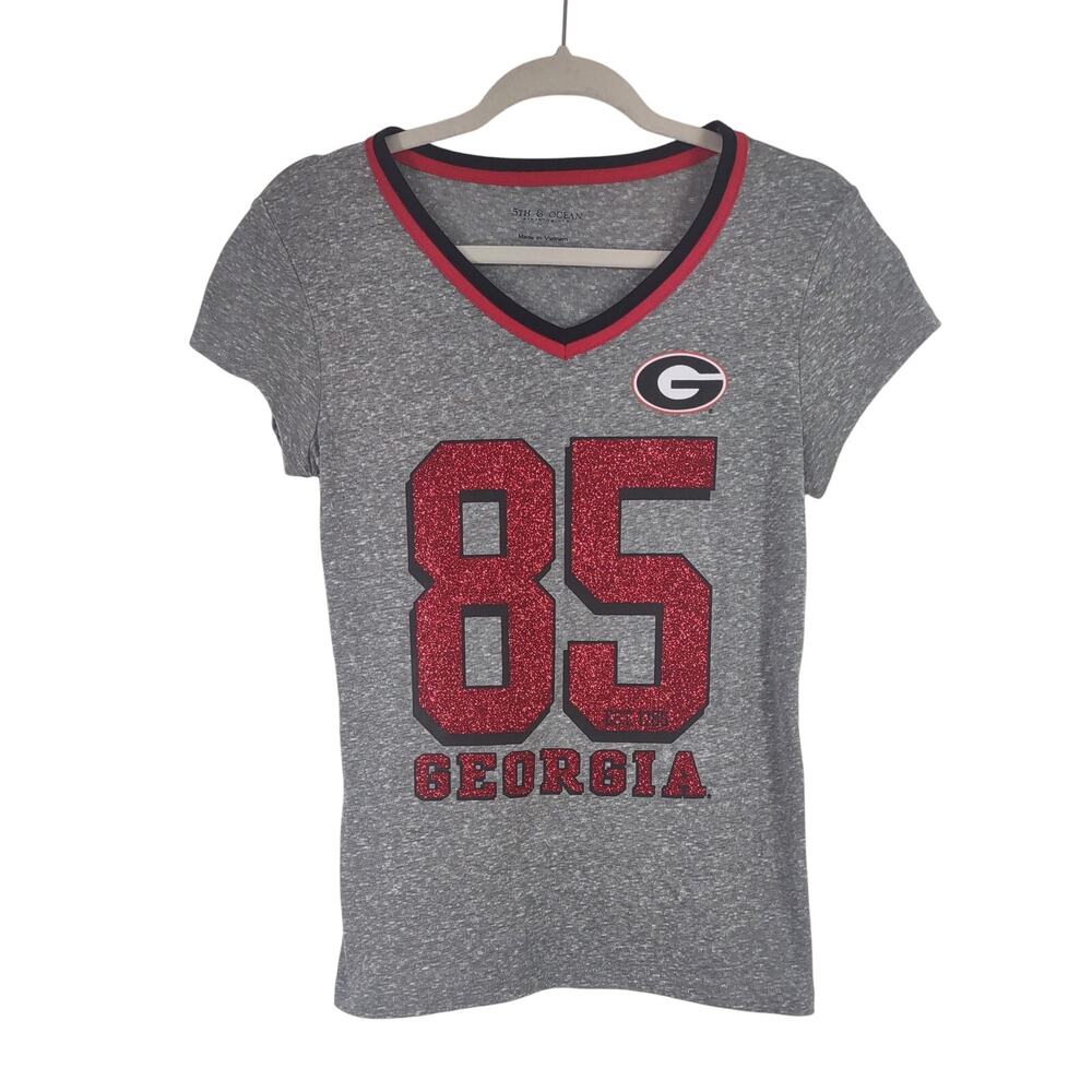 5th and Ocean University of Georgia Lightweight V-Neck with Sparkles, Size Small